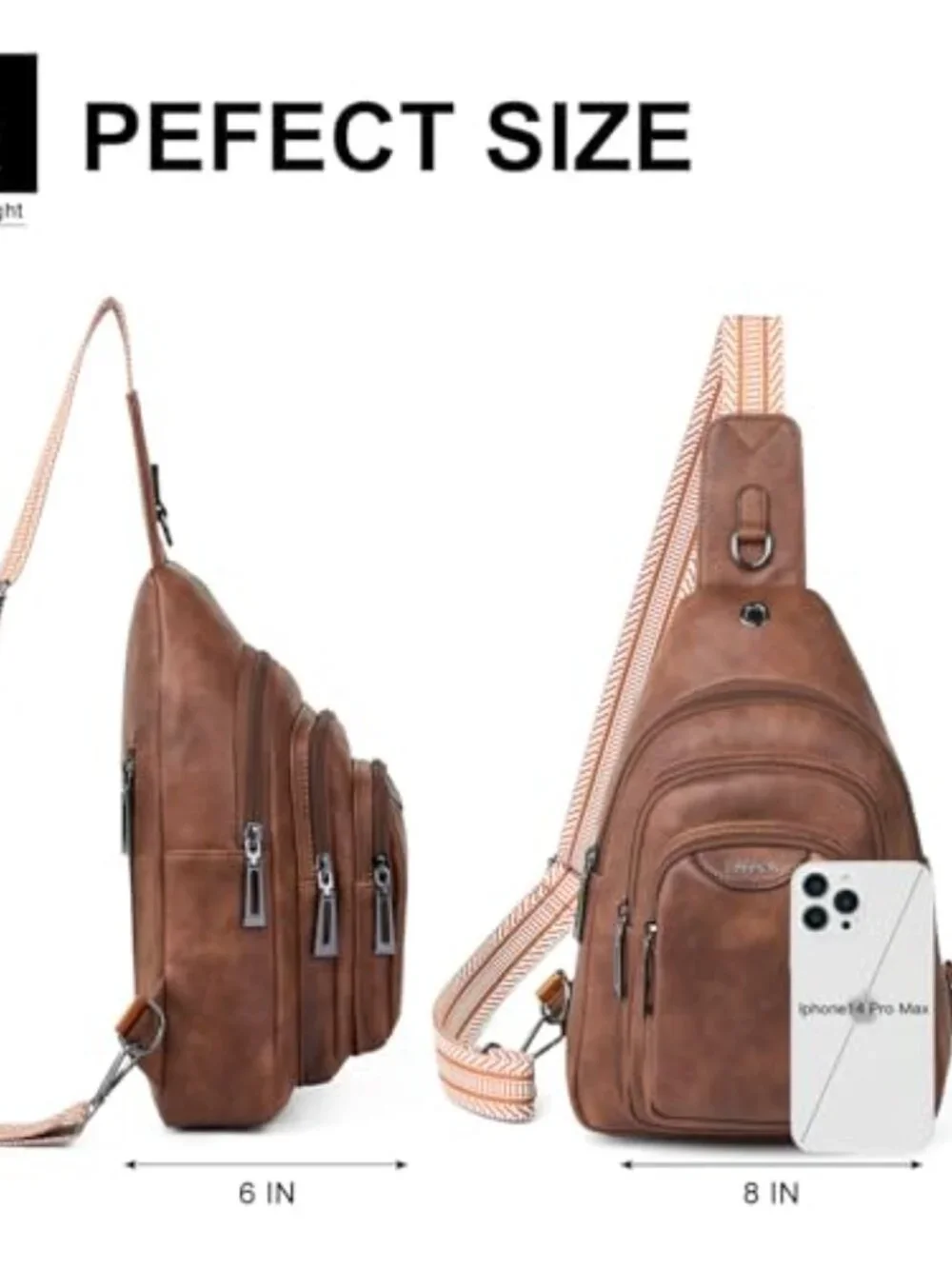 Faux Leather Anti Theft Crossbody Sling Bag 10L Travel Purse